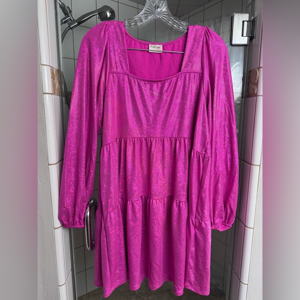 Peach love ca hot pink shimmery babydoll party dress size large - Picture 3 of 3